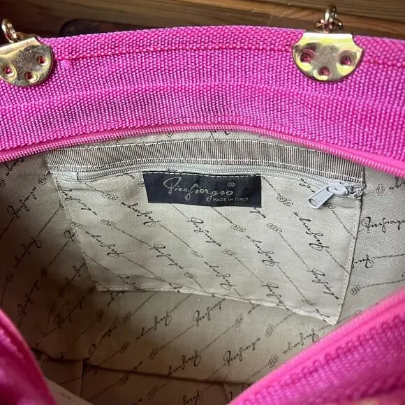 Hot Pink Woven Straw Tote Wood Handles Resort Bag Made in Italy NWOT Piergiorgio - Picture 2 of 16